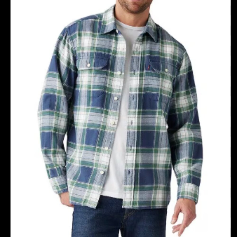 Mens Levi's plaid flannel shirt relaxed fit blue